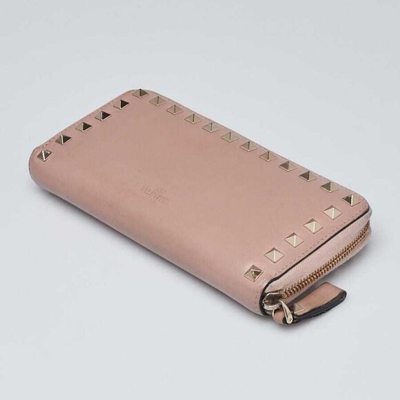 Valentino Beige Leather Rockstud Zippy Wallet - Picture 2 of 8